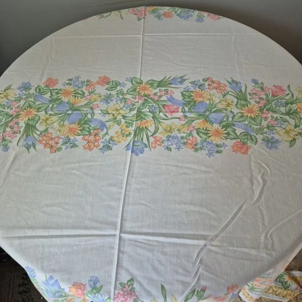 Easter Eggs Spring Floral Long Rectangular Lightweight Cotton Tablecloth 57x103